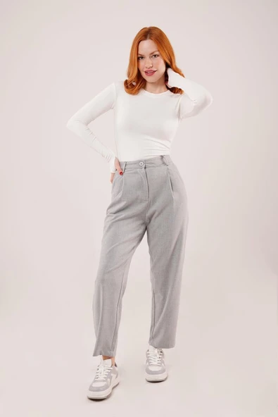 Kapama Cep Detaylı Gri Pantolon - Resim 4