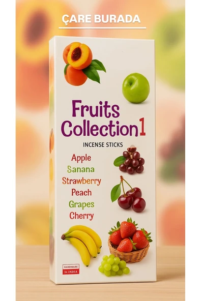 Darshan Incense - Fruits Collection 20'li Çubuk Tütsü (Çilek & Muz & Elma & Üzüm & Kiraz & Şeftali) ürün görseli