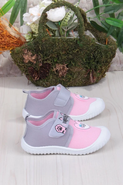 Fort 3447 Gz Kedi Figürlü Anaokulu Kreş Ev Kız Çocuk Keten Panduf Ayakkabı - Resim 2