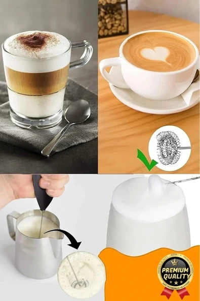 Premium Çelik Uçlu Pilli Mini Kahve Sos Krema Mama Yumurta Çırpıcı Karıştırıcı Süt Köpürtücü Mikser - 3