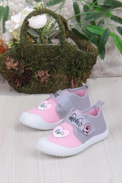 Fort 3447 Gz Kedi Figürlü Anaokulu Kreş Ev Kız Çocuk Keten Panduf Ayakkabı - Resim 3