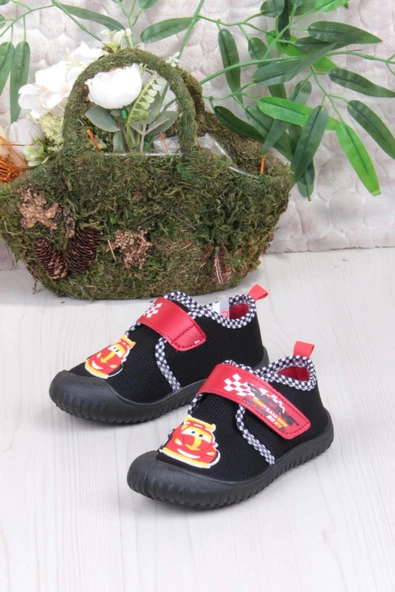 Fort 3449 Gz Araba Figürlü Anaokulu Kreş Ev Erkek Çocuk Keten Panduf Ayakkabı - Resim 3