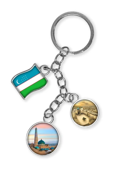 Özbekistan Üçlü Epoksi Metal Çift Taraflı Damla Anahtarlık Uzbekistan - Resim 4