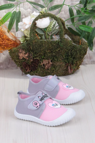 Fort 3447 Gz Kedi Figürlü Anaokulu Kreş Ev Kız Çocuk Keten Panduf Ayakkabı ürün görseli