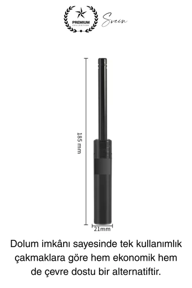 Premium 18 cm Basmalı Uzun Mutfak Çakmağı ve Yedek Gazlı 250 ml Mum Mangal Kamp İçin Normal Alev - 2