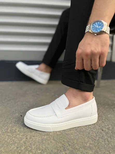 JY180 Estilo X Bağcıksız Cilt Erkek Günlük Spor Klasik Ayakkabı CBT - Beyaz - Resim 3