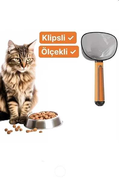 Klipsli Kedi Köpek Mama Kepçesi 180 ml Ölçekli Erzak Bakliyat Un Baharat Kahve Ölçü Kaşığı Küreği