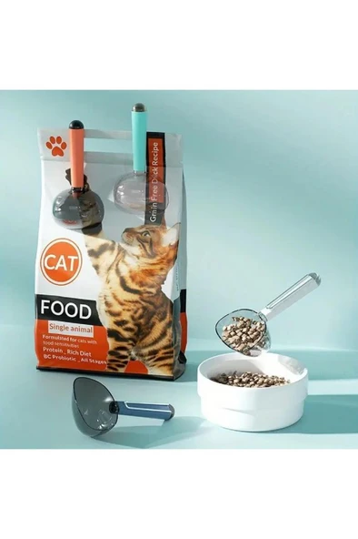 Klipsli Kedi Köpek Mama Kepçesi 180 ml Ölçekli Erzak Bakliyat Un Baharat Kahve Ölçü Kaşığı Küreği - 2