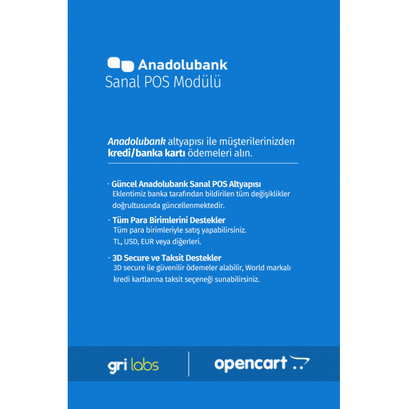 OpenCart - ANADOLUBANK Sanal POS Modülü - 2