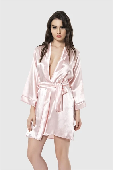 AmoraSecret AmoraSecret Somon Kısa Saten Sabahlık - 1