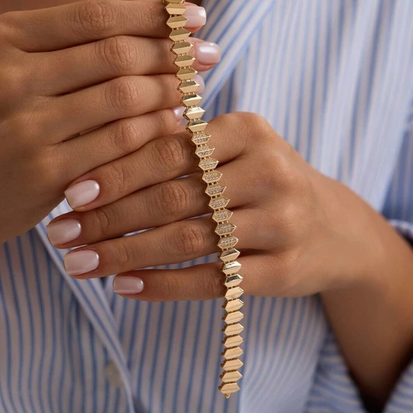 14 Ayar Piramit Kordon Bileklik 10 mm 19 cm - 3