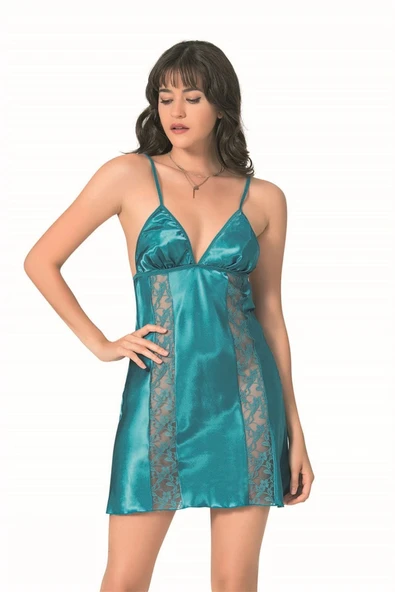 Amora Secret Petrol Kısa Saten Gecelik ürün görseli