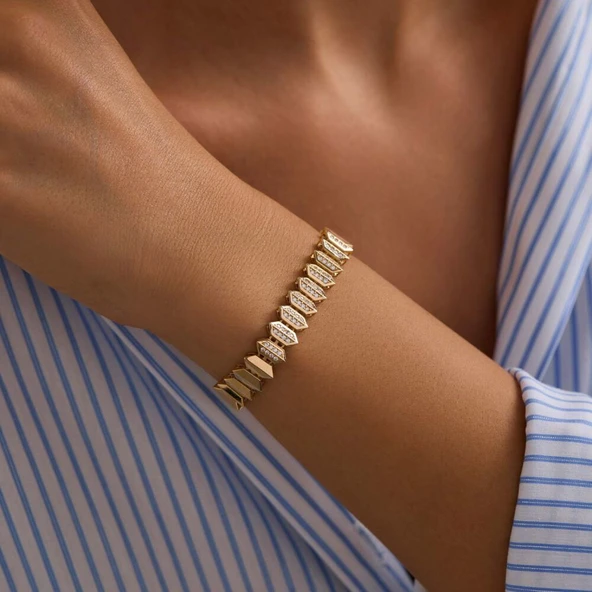 14 Ayar Piramit Kordon Bileklik 10 mm 19 cm - 2