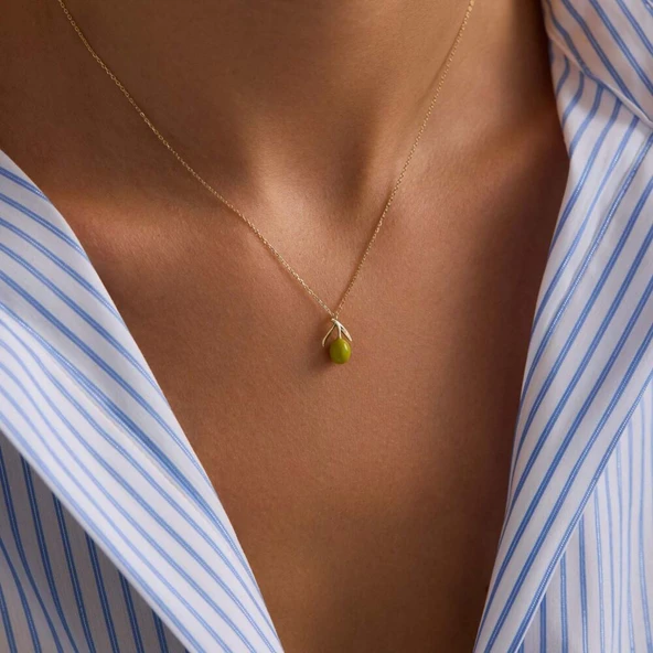 Yeşil Zeytin Altın Kolye 45 cm - Resim 2