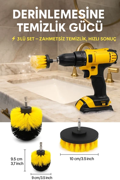 3’lü Matkap Uyumlu Temizlik Fırçası Seti-Ev & Araç İçin Profesyonel Temizlik Çözümü - 2