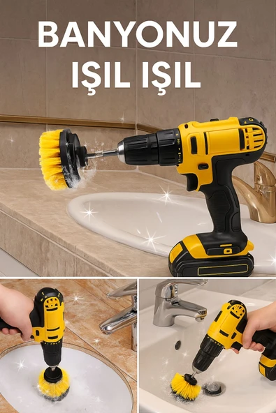 3’lü Matkap Uyumlu Temizlik Fırçası Seti-Ev & Araç İçin Profesyonel Temizlik Çözümü