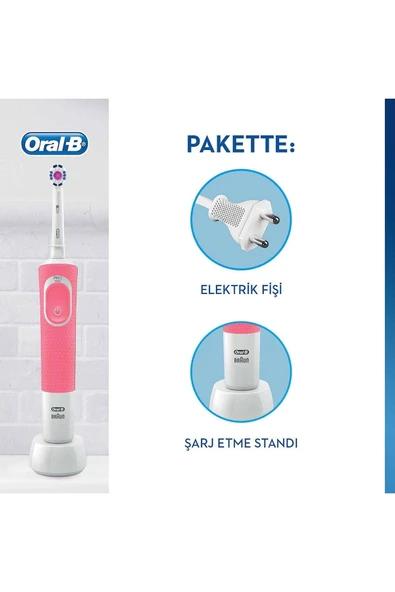 Oral-B D100 Şarj Edilebilir Diş Fırçası 3 Boyutlu Beyazlık Pembe - Resim 2