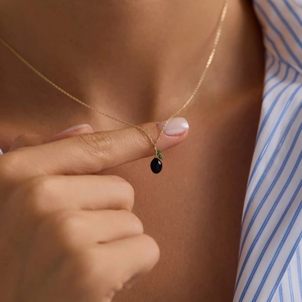 Siyah Zeytin Altın Kolye 1,20 cm ürün görseli 1