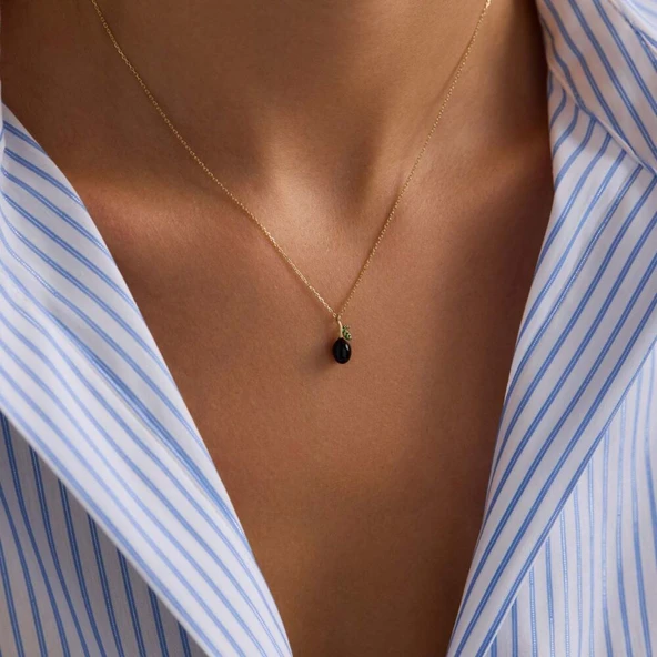 Siyah Zeytin Altın Kolye 1,20 cm - Resim 2