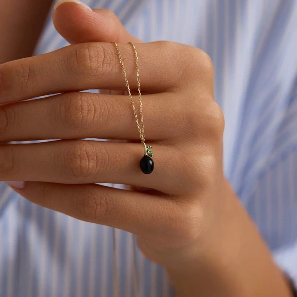 Siyah Zeytin Altın Kolye 1,20 cm - Resim 3