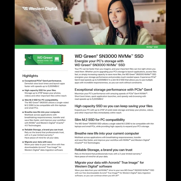 Wd Green Sn3000 Nvme M.2 1tb - 4