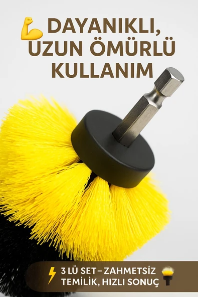 3’lü Matkap Uyumlu Temizlik Fırçası Seti-Ev & Araç İçin Profesyonel Temizlik Çözümü - 6