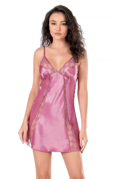 AmoraSecret AmoraSecret Gül Kurusu Kısa Saten Gecelik - 1