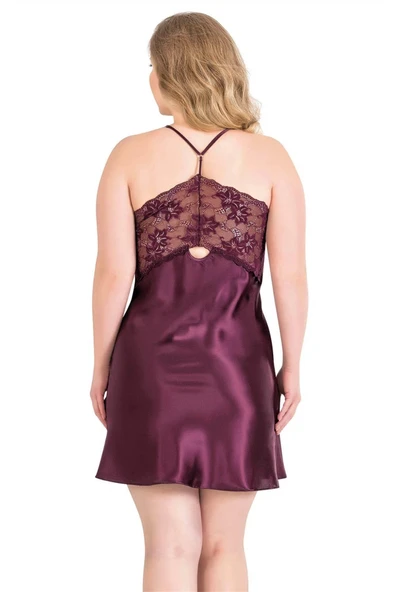 Amora Secret Büyük Beden Mürdüm Kısa Saten Gecelik - Resim 2