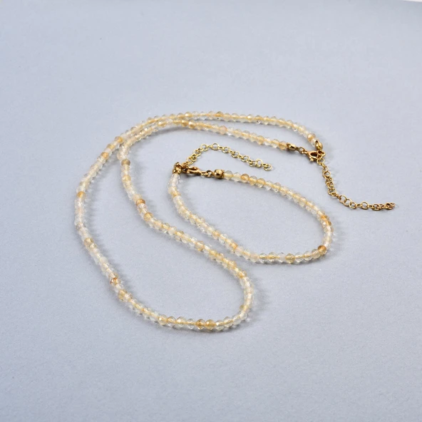 925 Ayar Gümüş Altın Kaplama Doğal Sitrin Faset Kesim Boncuklu Choker Kolye - NGS00125 - 6
