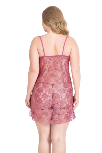 Amora Secret Büyük Beden Gül Kurusu Kısa Tül Gecelik - Resim 2