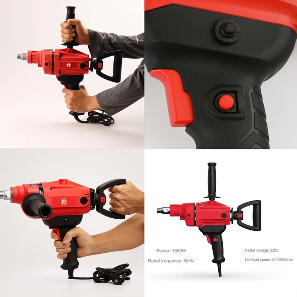 1550W Güçlü Elektrikli Boya Harç Alçı Macun Karıştırıcı Mikser Matkap Profesyonel İnşaat Tamir Aracı - Resim 3