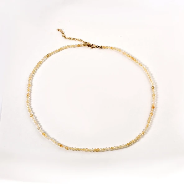 925 Ayar Gümüş Altın Kaplama Doğal Sitrin Faset Kesim Boncuklu Choker Kolye - NGS00125 - 5