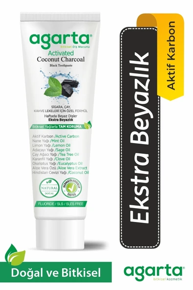 Agarta Doğal Hindistan Cevizi Özlü Aktif Karbonlu Florürsüz Diş Macunu 100 ml ürün görseli