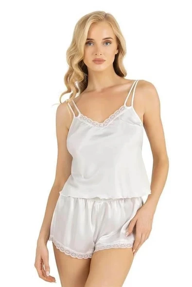 AmoraSecret AmoraSecret Ekru Saten Şort Takımı 9210 - 1