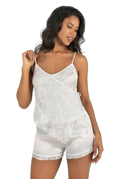AmoraSecret AmoraSecret Ekru Saten Şort Takımı 9204 - 1