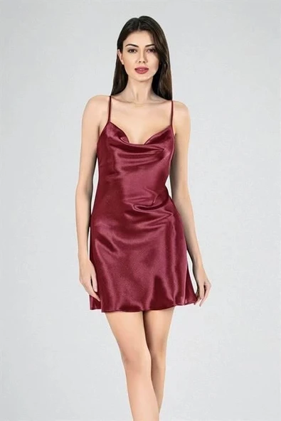 AmoraSecret AmoraSecret Kısa Gecelik Degaje Bordo 7740 - 1