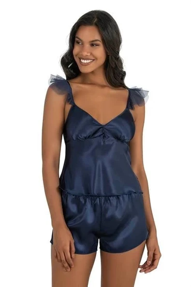 AmoraSecret AmoraSecret Lacivert Saten Şort Takımı 9212 - 1
