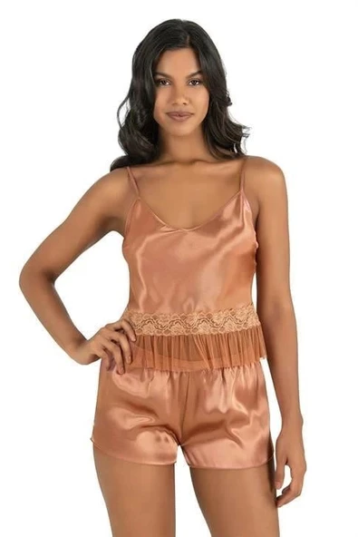 AmoraSecret AmoraSecret Bakır Saten Şort Takımı 9209 - 1