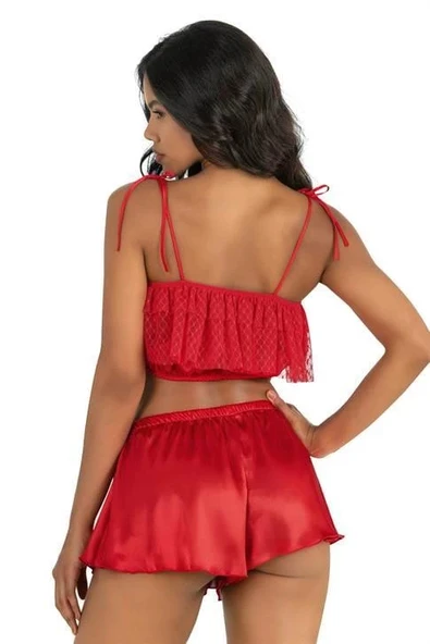 AmoraSecret AmoraSecret Kırmızı Saten Şort Takımı 9206 - 2