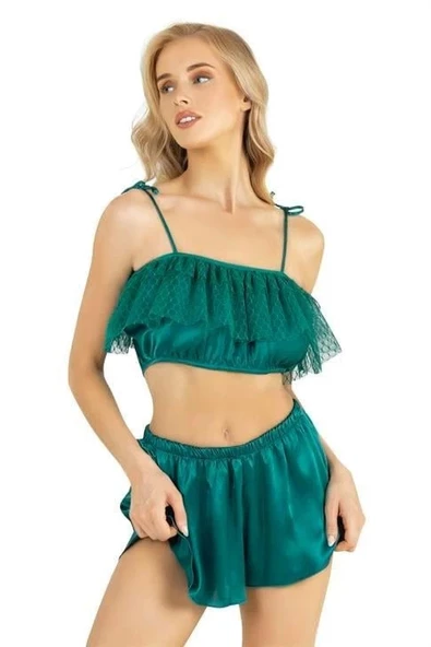 AmoraSecret AmoraSecret Zümrüt Saten Şort Takımı 9206 - 1