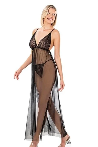 AmoraSecret AmoraSecret Siyah Kısa Tül Gecelik - 1