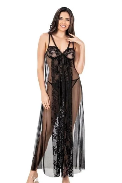 Arias Closet Siyah Kısa Tül Gecelik