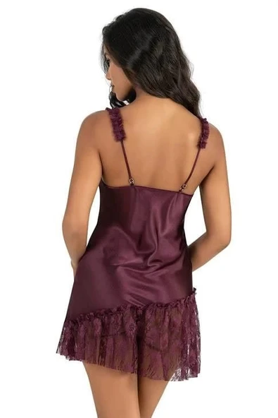 AmoraSecret AmoraSecret Mürdüm Kısa Saten Gecelik 8238 - 2
