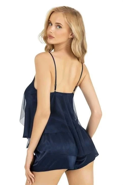 AmoraSecret AmoraSecret Lacivert Saten Şort Takımı - 2