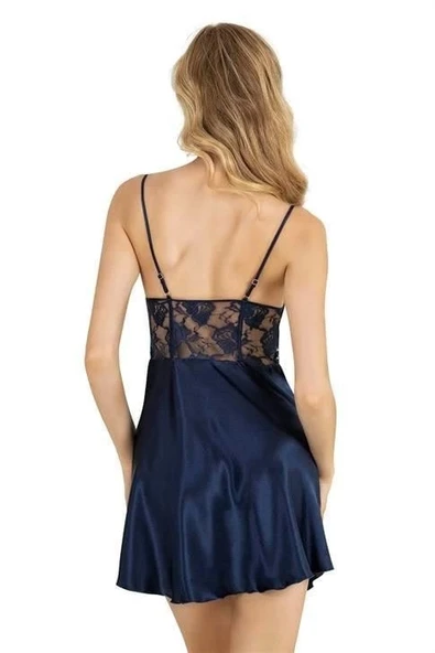 Arias Closet Lacivert Kısa Saten Gecelik 8239 - Resim 2