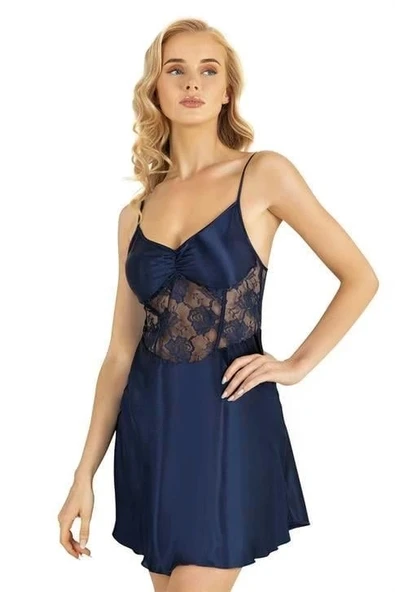 Arias Closet Lacivert Kısa Saten Gecelik 8239 ürün görseli