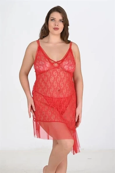 AmoraSecret AmoraSecret Büyük Beden Kırmızı Gecelik - 1