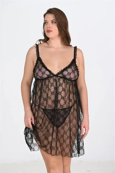 Arias Closet Büyük Beden Siyah Gecelik 3041 - Resim 3