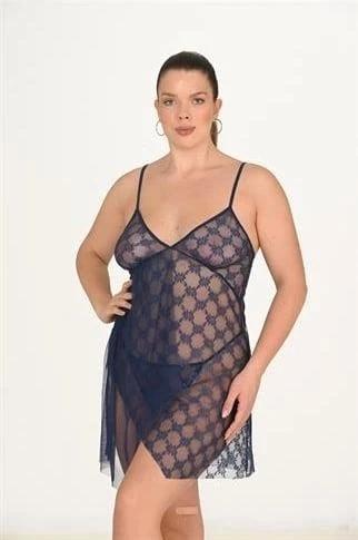 Arias Closet Büyük Beden Lacivert Gecelik 3046 - Resim 2