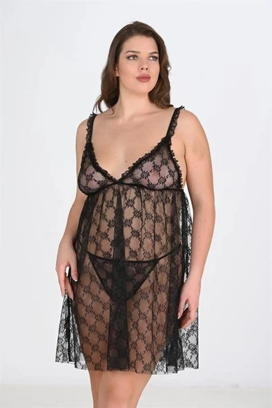 Arias Closet Büyük Beden Siyah Gecelik 3041 - Resim 2